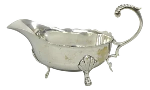 Vintage Victorian Style Silver Plated Footed Gravy Sauce Boat With Handle
