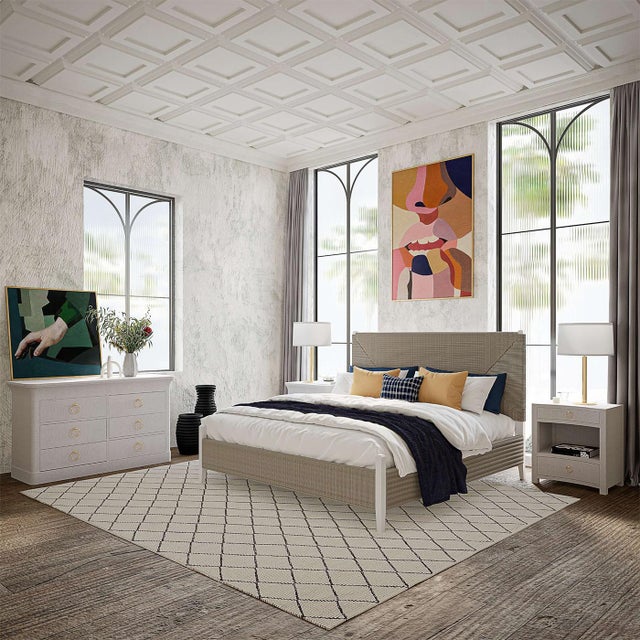 Linen White Linen Wrapped Nightstand For Sale - Image 8 of 10