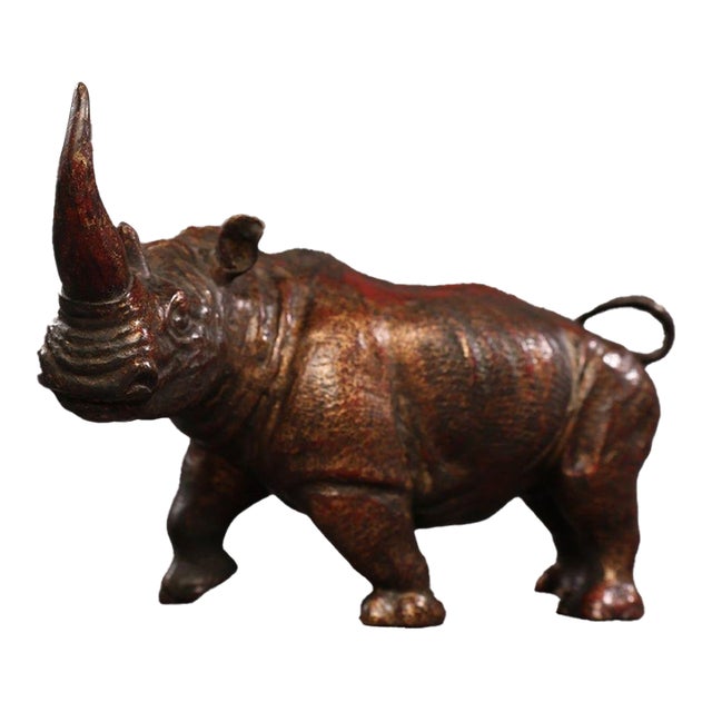 Late 19th Century Gilt Bronze Rhinoceros Statue, 1.53kg For Sale