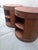 Classic, solid tables by Baker. This pair of side tables are round Barrel Tables with a pull out drawer and side...