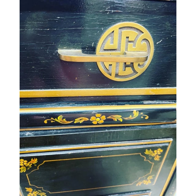 Wood Unusual Chinoiserie Hollywood Regency Style Black & Gold Credenza For Sale - Image 7 of 9