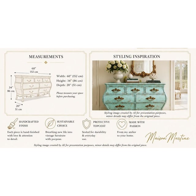 Hooker Furniture Turquoise Bombe Dresser – Hand Finished 7 Drawer French Provincial Chest, Ornate Gold Hardware For Sale - Image 13 of 13