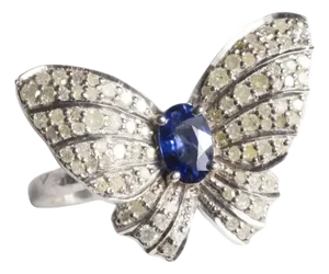 Blue Sapphire and Diamond Butterfly Motif Ring