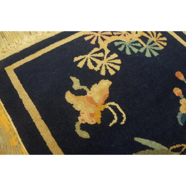 Navy Blue 1920s Blue Foliate Antique Chinese Art Deco Rug 1'7'' X 2' Knotted Wool Carpet For Sale - Image 8 of 9