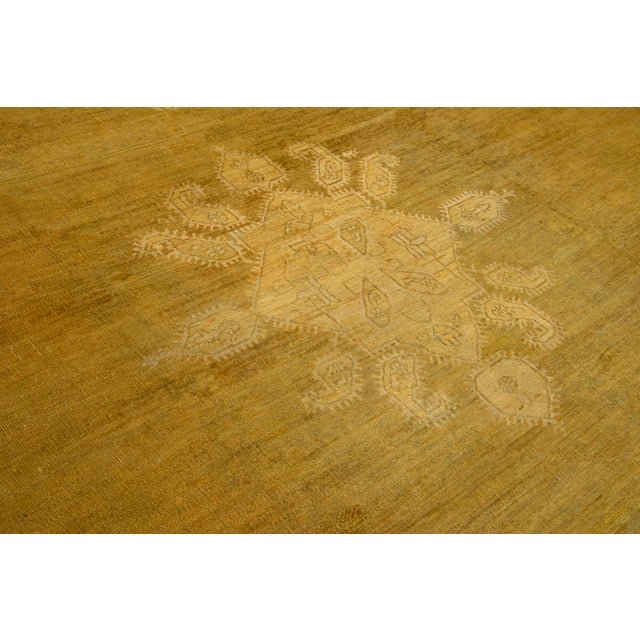 Goldenrod Turkish Oushak Antique Square Wool Rug Featuring a Center Design For Sale - Image 10 of 10
