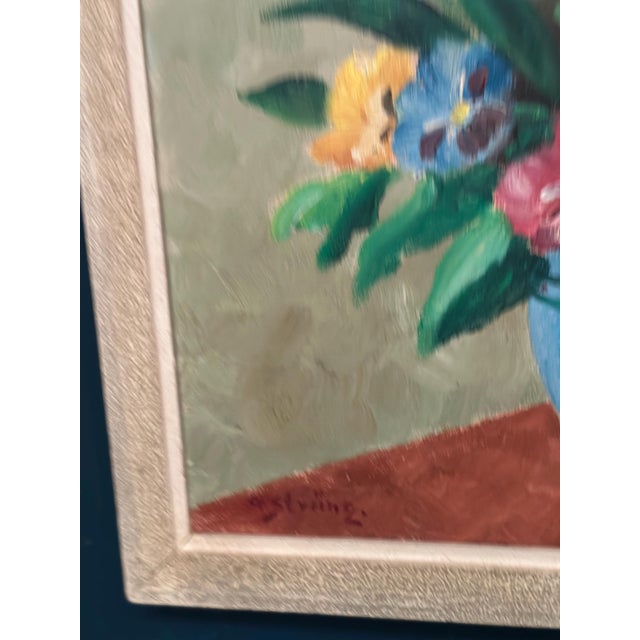 G. Stränz, Pansies in Blue Vase, 1960s, Oil Painting on Canvas, Framed For Sale - Image 6 of 17