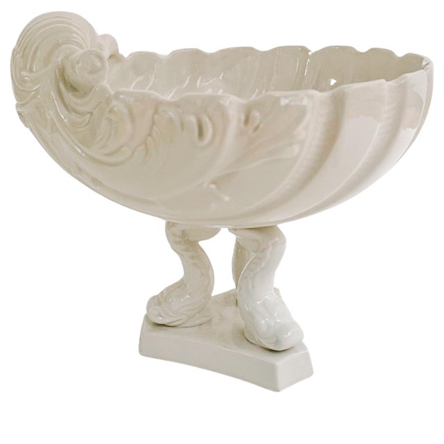 Italian Mid 20th Century Italian Whiteware Shell & Dolphin Pedestal Centerpiece Bowl For Sale - Image 3 of 10