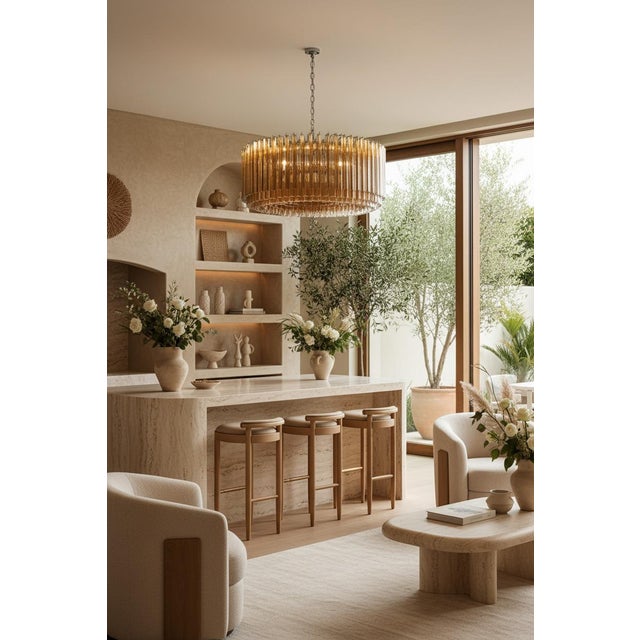 2020s Large Italian Murano Triedri Chandelier | 391 Amber Prisms For Sale - Image 5 of 5