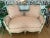 French 1970s Vintage French Boudoir Style Pink Cushioned Settee With White Wooden Detailed Frame For Sale - Image 3 of 6