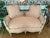 French 1970s Vintage French Pink Cushioned Settee With White Wooden Detailed Frame For Sale - Image 3 of 6