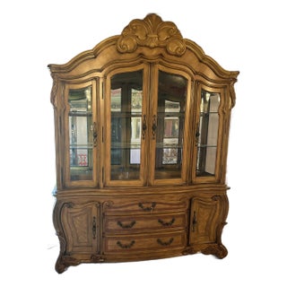 Vintage 2000s Aico by Michael Amini "Firenze" Birch Wood China Cabinet With 3-Drawer Hutch For Sale