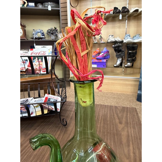 1980s Vintage Italian Demijohn Green Glass Wine Decanter With Plugs and Ice Chamber For Sale - Image 5 of 6