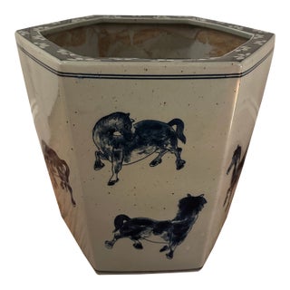 Hexagonal Chinese Porcelain Equestrian Jardenierre For Sale