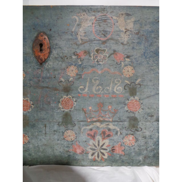Swedish 100% Original Painted Trunk Front Dated 1818 For Sale - Image 9 of 10
