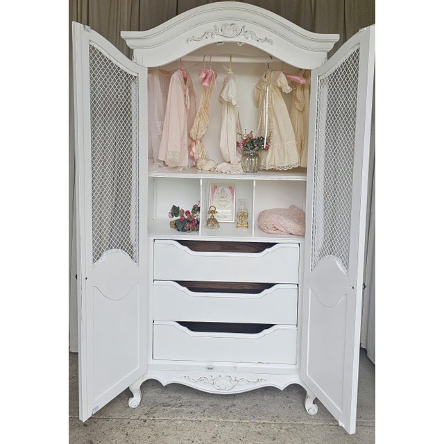 White Armoire Cabinet, French Provencial, 1950's For Sale - Image 14 of 17