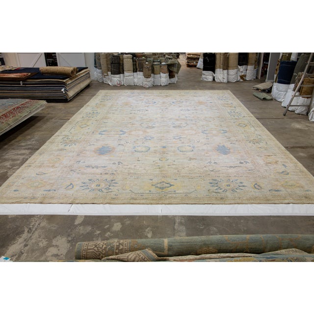 2010s Oversize Modern Sultanabad Blue Handmade Designed Wool Rug For Sale - Image 5 of 8