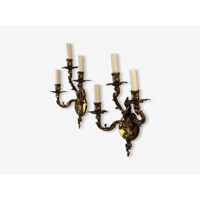 Rococo Late 20th Century Louis XV Rococo, Candle Holder Sconces, Bronze, Plastic, France For Sale - Image 3 of 10
