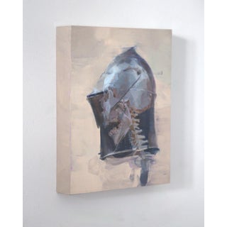 Don't Panic by Elena Burykina | Oil on panel Painting of a skull in a helmet. For Sale