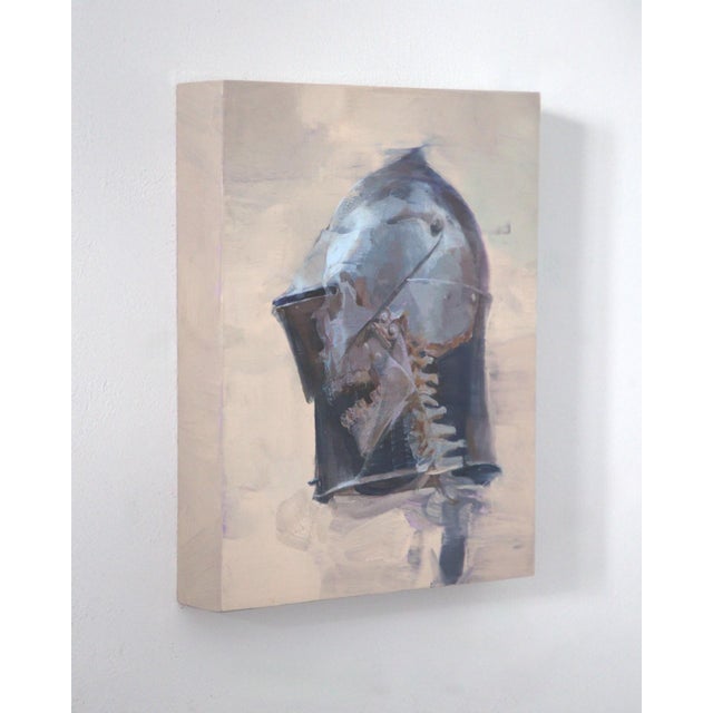 Don't Panic by Elena Burykina | Oil on panel Painting of a skull in a helmet. For Sale