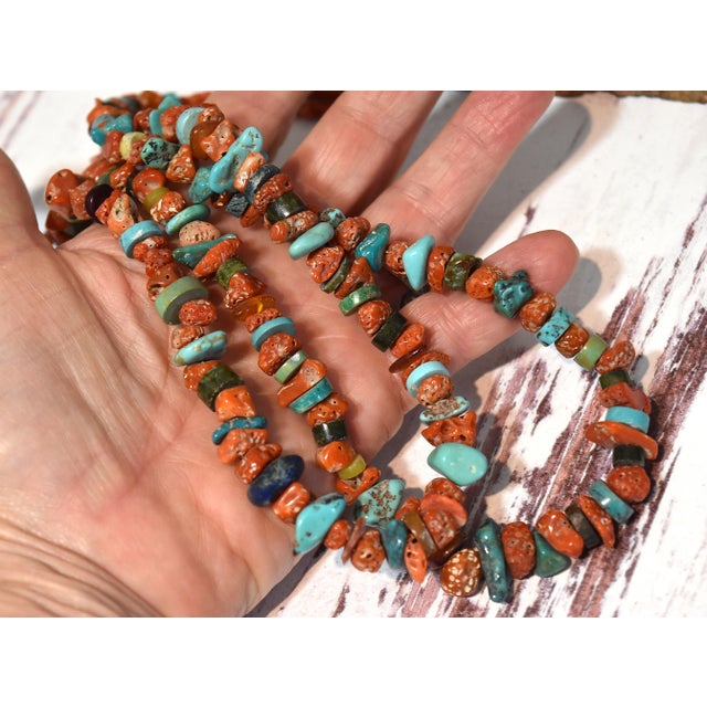 Gemstone Vintage Coral Turquoise and Other Mixed Stone Double Strand Native American Necklace For Sale - Image 7 of 16