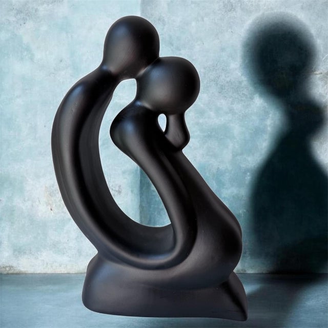 Abstract Portugal Ceramic Abstract Modern Sculpture Kissing Lovers For Sale - Image 3 of 11