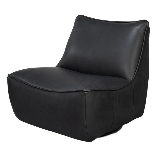 Black Leather Swivel Slipper Chair For Sale