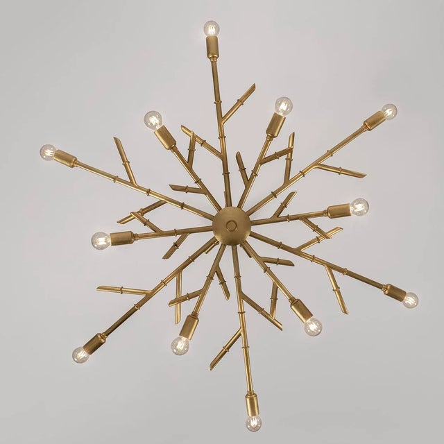 Modern Florentine Antique Gold Leaf Bamboo Ceiling Light For Sale - Image 3 of 4
