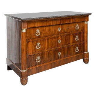 French Empire Mahogany Commode With Black Marble Top For Sale
