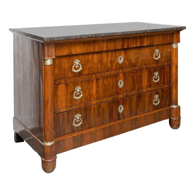 French Empire Mahogany Commode With Black Marble Top For Sale