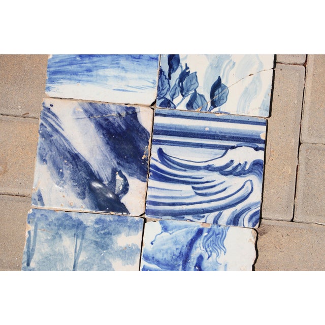Antique Set of 8 Baroque Portuguese Tiles, 18th Century Blue & White Scenic and Figural Details For Sale - Image 6 of 8