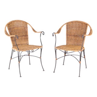 Set of Wicker and Iron Armchairs, 1970s For Sale