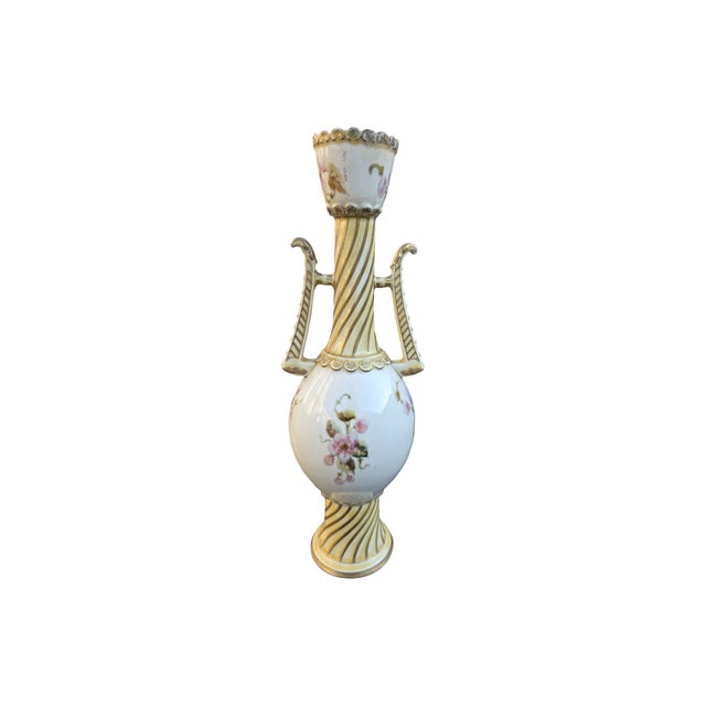 Art Nouveau Antique Collectible Zsolnay Pécs Hungary Art Pottery Floral Vase – 14” Tall For Sale - Image 3 of 10