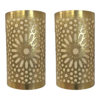 Boho Chic Moroccan Style Brass Wall Sconce or Lantern, a Pair For Sale