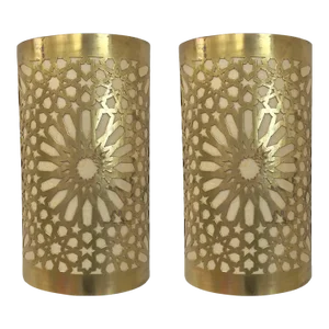 Boho Chic Moroccan Style Brass Wall Sconce or Lantern, a Pair