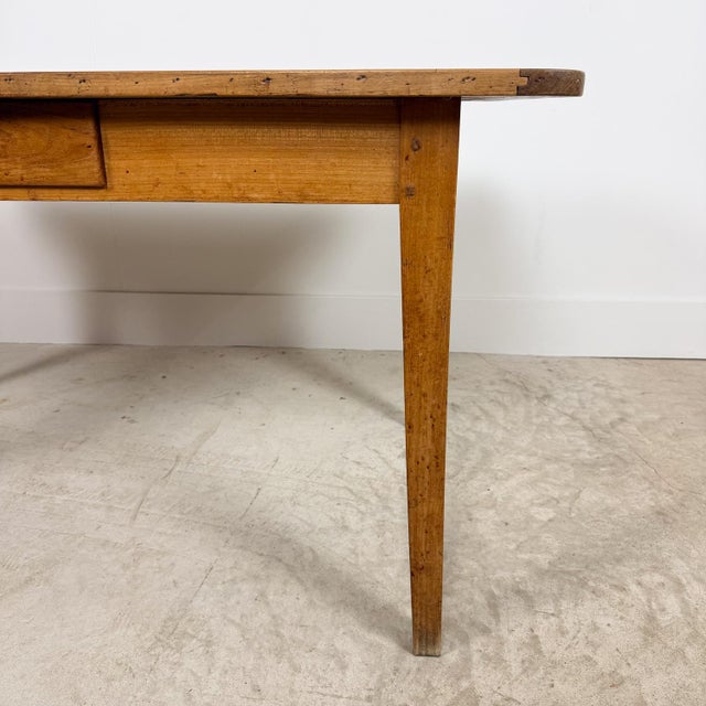 Wood Antique French Farmhouse Cherrywood Dining Table with Drawer For Sale - Image 7 of 12