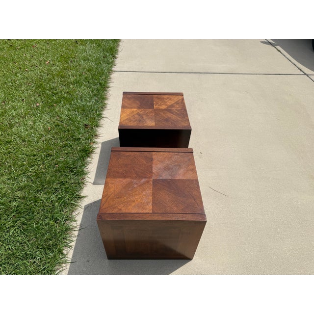 1970s Lane Altavista Solid Walnut Checkered Small Side Tables: A Pair For Sale In Charleston - Image 6 of 11