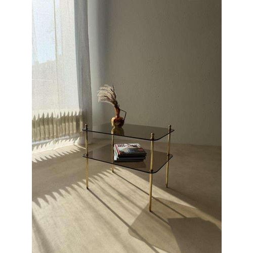 Vintage Smoked Glass and Brass Side Table, 1970s For Sale - Image 5 of 12