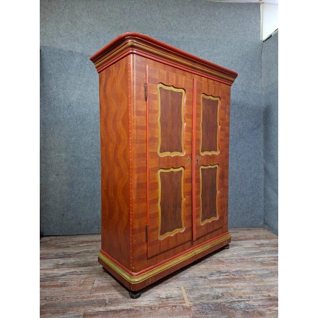 Brown 19th Century Alsatian Wardrobe in Polychrome Wood For Sale - Image 8 of 11