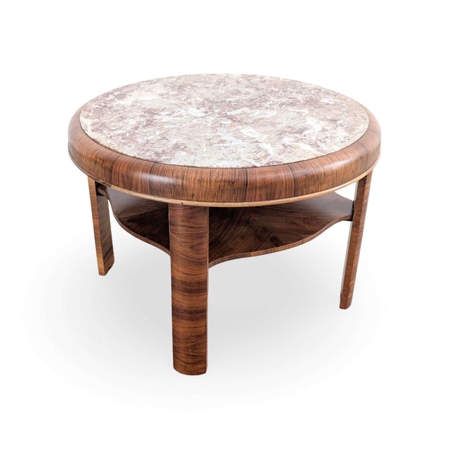 Vintage Round Walnut and Marble Coffee Table, 1950s For Sale - Image 3 of 7