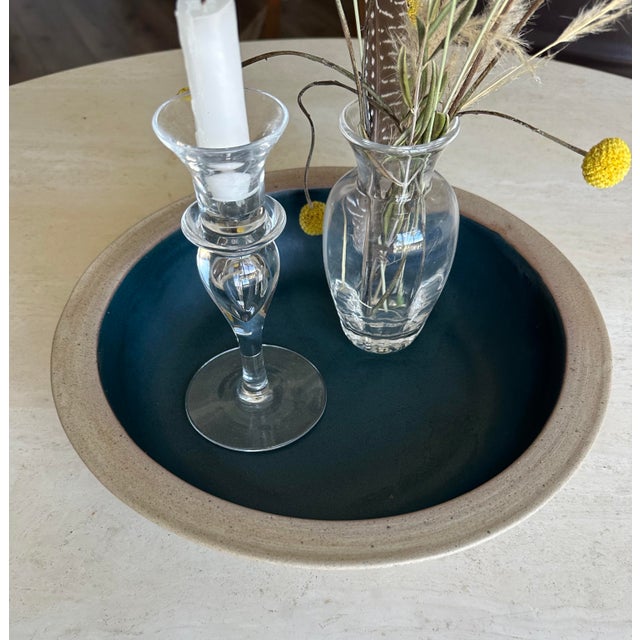 American Blue Pheasant 12" Peacock Colored Ceramic Bowl For Sale - Image 3 of 6