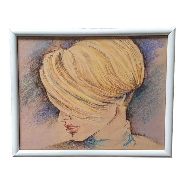 Vintage 1980s Modern Pastel Portrait Signed For Sale
