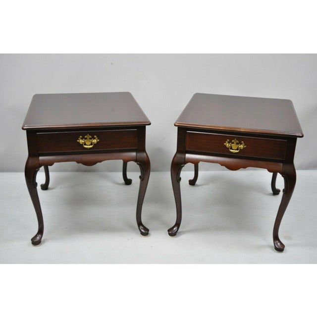 20th Century Queen Anne Cherry Wood 1 Drawer Rectangle End Tables a