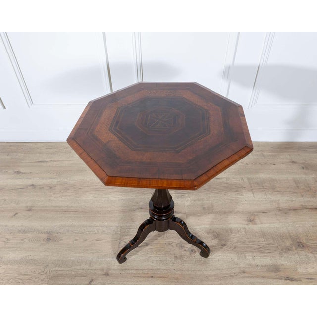 Neoclassical Empire Octagonal Sail Table in Walnut with Precious Wood Veneer, Milan, Early 19 For Sale - Image 3 of 8