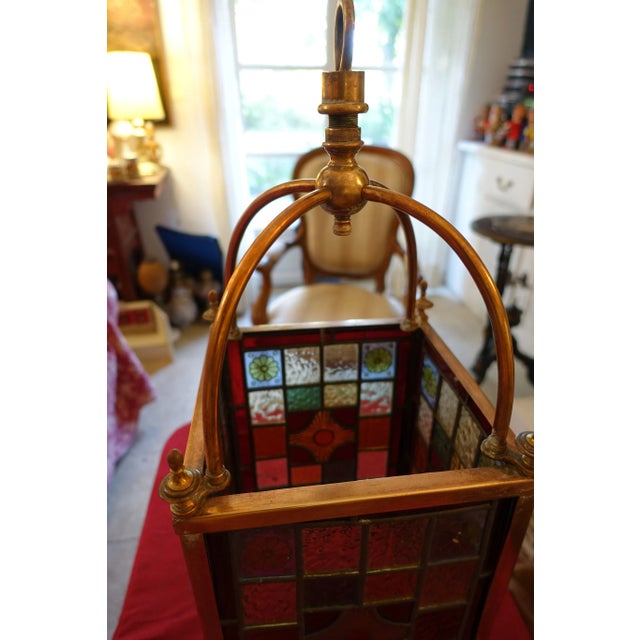 1930s Vintage Art Deco Stained Glass Pendant Light, 1930s For Sale - Image 5 of 7