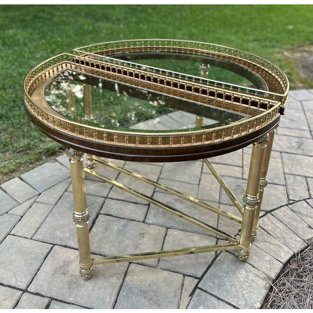 Late 20th Century La Barge Neoclassical Demi Lune Brass, Wood & Glass Table For Sale - Image 5 of 11