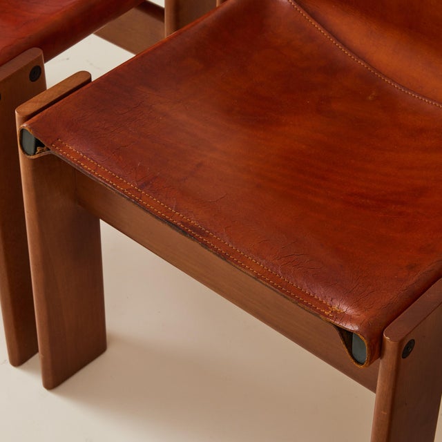 Afra & Tobia Scarpa Cognac Colored "Monk" Leather Dining Chairs for Molteni 1974 - Set of 6 For Sale - Image 9 of 15