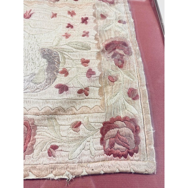 Antique Folk Art Cat Silk Embroidery in Frame For Sale In Chicago - Image 6 of 13