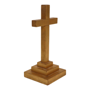 Vintage Folk Art Odd Fellows Lodge Handcarved Gold Altar Cross With Stepped Base