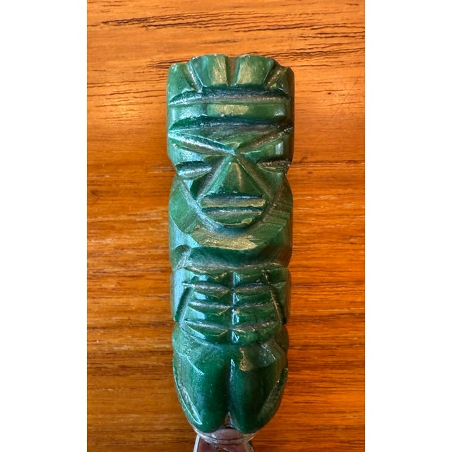 Mid-Century Modern Vintage Mexico Modernist 850 Silver and Green Onyx Carved Letter Opener For Sale - Image 3 of 9