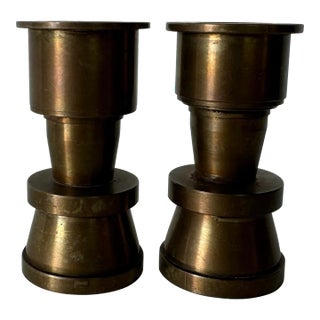 Vintage Small Solid Brass Candle Holders - a Pair For Sale